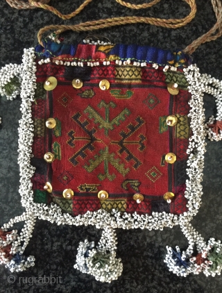 Another  beautiful antique silk embroidered and glass bead woven Central Asian bag from Nuristan region of Afghanistan. Ethnographic arts of Nuristan (be it textiles or wood artefacts) are very distinct in  ...