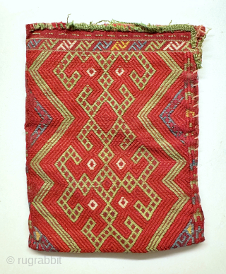 A dazzling antique all silk Turkmen / Turkoman Yomud / Yomut bag. Dating to the 19th century, this particular type of central Asian silk bad is very rare. It belongs to one  ...