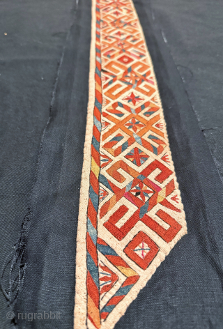 A very rare antique Tekke Turkoman silk embroidered white Chyrpy collar. Chyrpy is the cloak worn by Tekke and Saryk tribes of Turkmen women as cloaks over their heads with false sleeves  ...
