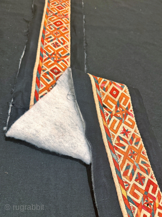 A very rare antique Tekke Turkoman silk embroidered white Chyrpy collar. Chyrpy is the cloak worn by Tekke and Saryk tribes of Turkmen women as cloaks over their heads with false sleeves  ...