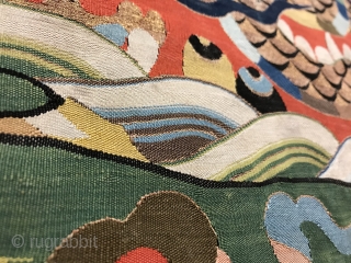 A museum grade and very rare Antique imperial 17th century Chinese Ming dynasty dragon golf and silk Kesi fragment. This is one of the rarest type of textile One can find. The  ...