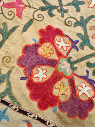 A fine antique Uzbek Shahrisabz silk embroidered mihrab suzani repurposed into a saddle cover / horse blanket. The original Suzani would have dated to the late 19th century / early 1900’s and  ...