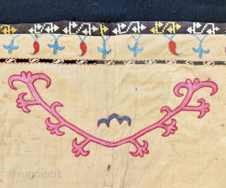 A fine antique Uzbek Shahrisabz silk embroidered mihrab suzani repurposed into a saddle cover / horse blanket. The original Suzani would have dated to the late 19th century / early 1900’s and  ...