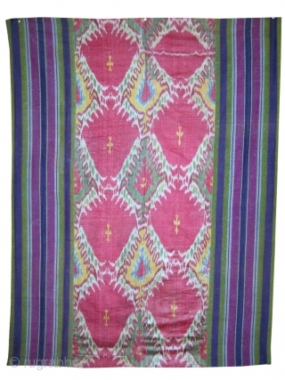 An exceptional Antique Uzbek Adras Ikat Wall Hanging from Bokhara / Bukhara region of Uzbekistan. It dates to third quarter of 19th Cent. It is a silk warp/cotton weft padded adras panel.  ...