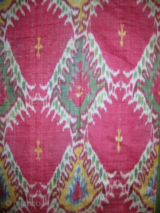 An exceptional Antique Uzbek Adras Ikat Wall Hanging from Bokhara / Bukhara region of Uzbekistan. It dates to third quarter of 19th Cent. It is a silk warp/cotton weft padded adras panel.  ...