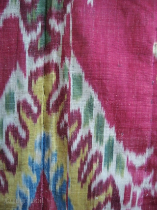 An exceptional Antique Uzbek Adras Ikat Wall Hanging from Bokhara / Bukhara region of Uzbekistan. It dates to third quarter of 19th Cent. It is a silk warp/cotton weft padded adras panel.  ...