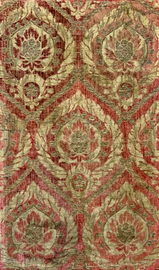 A museum grade and exceptionally rare antique Ottoman voided silk velvet and metal work textile panel known as Catma or Çatma. It is a very early example possibly dating to 16th century.  ...