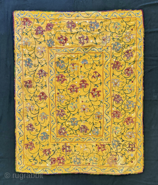 A beautiful antique Uzbek silk embroidered suzani on a yellow cotton ground from rural Shahrisabz region.  Dating to the early 3rd quarter of the 19th century, it boasts an extremely fine  ...