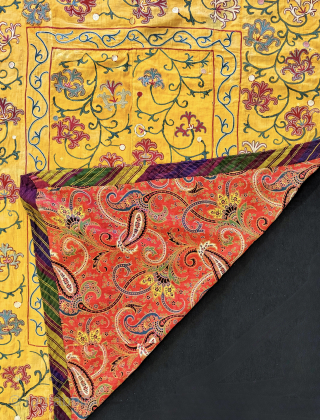 A beautiful antique Uzbek silk embroidered suzani on a yellow cotton ground from rural Shahrisabz region.  Dating to the early 3rd quarter of the 19th century, it boasts an extremely fine  ...