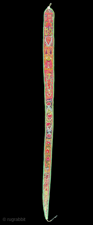 An extremely rare and very important museum grade Uzbek silk embroidered bridal hair cover made in Shahrisabz / Shakhrisyabz region of Central Asia. Dating to around mid to early 3rd quarter of  ...