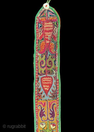 An extremely rare and very important museum grade Uzbek silk embroidered bridal hair cover made in Shahrisabz / Shakhrisyabz region of Central Asia. Dating to around mid to early 3rd quarter of  ...