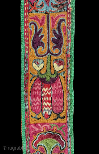 An extremely rare and very important museum grade Uzbek silk embroidered bridal hair cover made in Shahrisabz / Shakhrisyabz region of Central Asia. Dating to around mid to early 3rd quarter of  ...