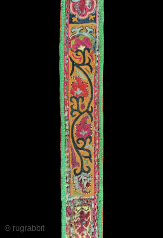 An extremely rare and very important museum grade Uzbek silk embroidered bridal hair cover made in Shahrisabz / Shakhrisyabz region of Central Asia. Dating to around mid to early 3rd quarter of  ...