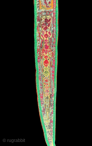 An extremely rare and very important museum grade Uzbek silk embroidered bridal hair cover made in Shahrisabz / Shakhrisyabz region of Central Asia. Dating to around mid to early 3rd quarter of  ...
