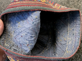 An exceptional antique Turkoman / Turkmen silk embroidered on silk bridal hat attributed to the Tekke / Teke tribe. Dating to the 19th century, this rare textile was an integral part of  ...