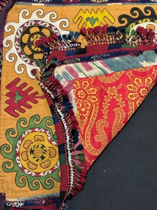 A magnificent antique Uzbek Lakai tribe silk embroidered talismanic ilgich hanging dating to the 19th century. These bridal embroideries were made as dowry offerings and hung on yurts / tents as symbolic  ...