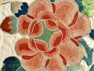 A extremely fine and very rare example of antique silk embroidered Imperial Chinese silk embroidery on paper from likely Early Qing / Ching / Tsing dynasty. Likely dates between 18th to early ...