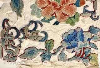 A extremely fine and very rare example of antique silk embroidered Imperial Chinese silk embroidery on paper from likely Early Qing / Ching / Tsing dynasty. Likely dates between 18th to early ...