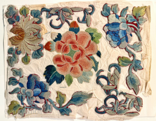 A extremely fine and very rare example of antique silk embroidered Imperial Chinese silk embroidery on paper from likely Early Qing / Ching / Tsing dynasty. Likely dates between 18th to early ...