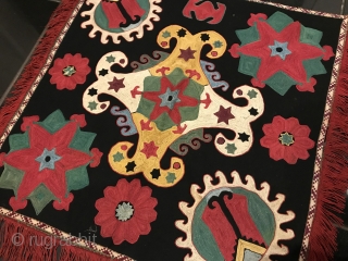 An brilliant and top tier example of an antique Uzbek Lakai Tribe silk embroidered Ilgich / Ayna Khalta hanging dating to the last quarter of 19th century. This particular example is top  ...