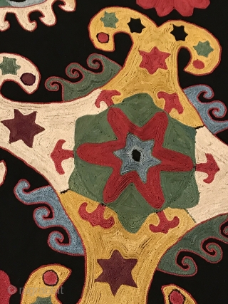 An brilliant and top tier example of an antique Uzbek Lakai Tribe silk embroidered Ilgich / Ayna Khalta hanging dating to the last quarter of 19th century. This particular example is top  ...