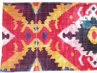 An antique silk velvet ikat panel (alo baghmal) - circa 1870

This mesmerizing textile is in MINT condition, with fresh, original colours. It measures 92 x 33 cm (36 x 13 inches).

Silk velvet  ...