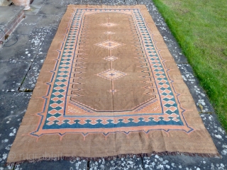 A very elegant late 19th Century Shushtar kilim from Khuzestan. 373 x 191cm. In good condition with a few scattered small repairs (see pictures 4 -7).       