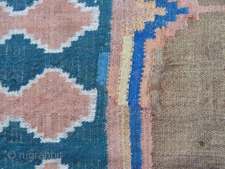 A very elegant late 19th Century Shushtar kilim from Khuzestan. 373 x 191cm. In good condition with a few scattered small repairs (see pictures 4 -7).       