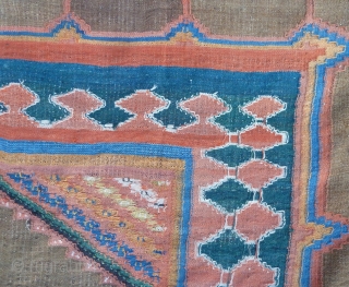 A very elegant late 19th Century Shushtar kilim from Khuzestan. 373 x 191cm. In good condition with a few scattered small repairs (see pictures 4 -7).       