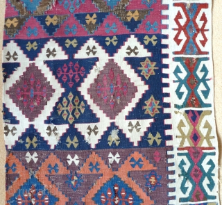 Fabulous colour! A fragmented East Anatolian kilim, mid-19th Century. The white is cotton.                    