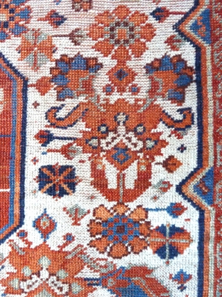 A rare white-ground Khamseh rug, with luminous natural colours. Second half 19th Century.  6'5" x 4'6" /196 x 138cm             