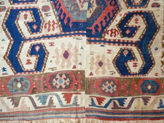 An early 19th century Central Anatolian kilim with wondrous colours. 390 x 195 cm / 12'10" x 6'5".               