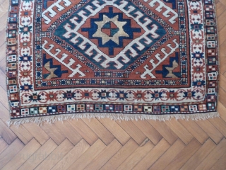 A vibrant Karabagh Kazak, late 19th Century. 258 x 110 cm. The ends are rewoven and there is some old repiling, but overall in good condition.       