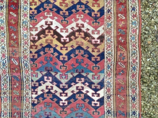 Worn but extremely beautiful 19th century Northwest Persian Kurdish rug 260 x 130 cm (8'6"x 4'3")                 