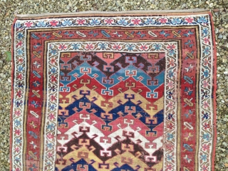 Worn but extremely beautiful 19th century Northwest Persian Kurdish rug 260 x 130 cm (8'6"x 4'3")                 
