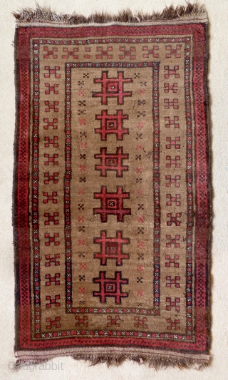 A rare mid-20th century 'Kuchi' (nomadic) rug from Western Afghanistan, with camel wool pile. Some minor old moth damages, otherwise in excellent original condition.         