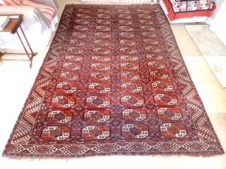 A mid-19th Century Kizil Ayak Turkmen main carpet, 3x2m. Excellent colour with subtle variations of design make this earlier example more interesting than most of its type. One or two small repairs  ...