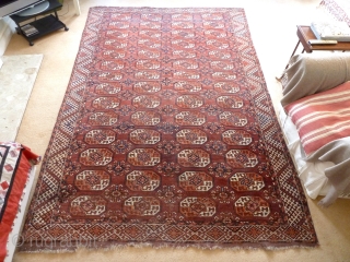 A mid-19th Century Kizil Ayak Turkmen main carpet, 3x2m. Excellent colour with subtle variations of design make this earlier example more interesting than most of its type. One or two small repairs  ...