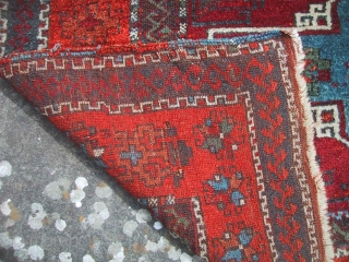 East Anatolian 19th Century Kurdish rug with wonderful saturated insect red, rust orange, sky blue and bottle green.
Size 6'8" x 4'5", 203 x 135cm. 
In original condition except for a small removed  ...