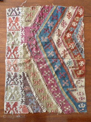 Wondrous colour! Old Anatolian kilim fragment, about 1m x 75cm.                       