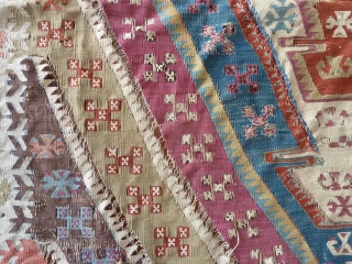 Wondrous colour! Old Anatolian kilim fragment, about 1m x 75cm.                       