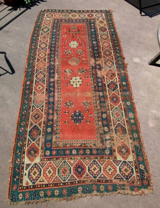 Moghan Rug, early 19th century. Areas of loss and wear, but beautiful early example restored or left as is. 7'11" x 3'5".           