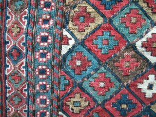 Shahsavan Soumac Bagface
 3rd Qt. 19th century or before
 NW Persia
 19.1/2" x 18"
 Wool with cotton               