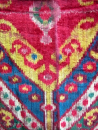  Silk Velvet Ikat Panel 3rd Qt. 19th Century, Uzbekistan
 12" x 16.1/2" Outstanding color and graphics                