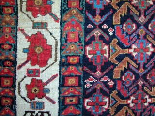 Early Afshar Rug, 1st half 19th century, SW Persia. Handspun cotton and wool wefting. Superb natural colors with varying shades of greens and blues. A few minor restorations done very well. 6'3"  ...