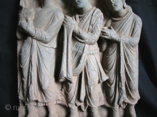 Grey Schist Gandhara Frieze, 2nd to 3rd Century. Afghanistan/Pakistan Border area. 24"tall(61cm) x 12"(31cm). Please contact us for more information and photos.           