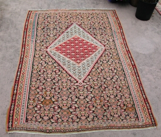 Handsome Senneh Kilim, circa 1900, NW Persia. Missing 1/2" from one end, otherwise nice condition. Approx; 4' x 6'. SOLD             