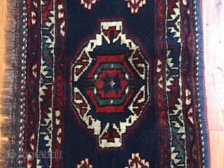 A beautiful small piece from Varamin, Iran. One of a kind, hand woven design. Wool Pile. No major faults.
Circa: 1920-1940
             