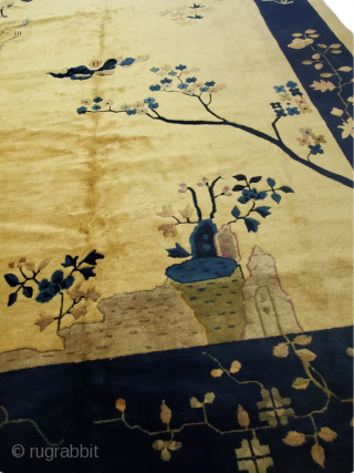 Lovely and unique beige and navy Chinese carpet

Origin - China;
Circa - 1920;
Size - 8'8" x 11'5"                 