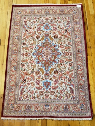 Origin: Qum  ;  Circa: 1950  ;  Size: 3'3" x 4'11"  ;  Material: Silk  ;  Stock # 35546
        